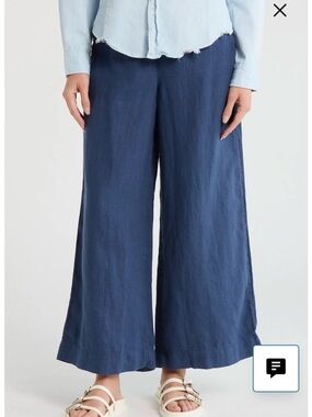 Frank & Eileen Wide Leg Linen Pull On Pants Navy Blue M